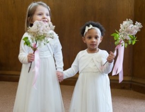 Flower girls with lilac wands